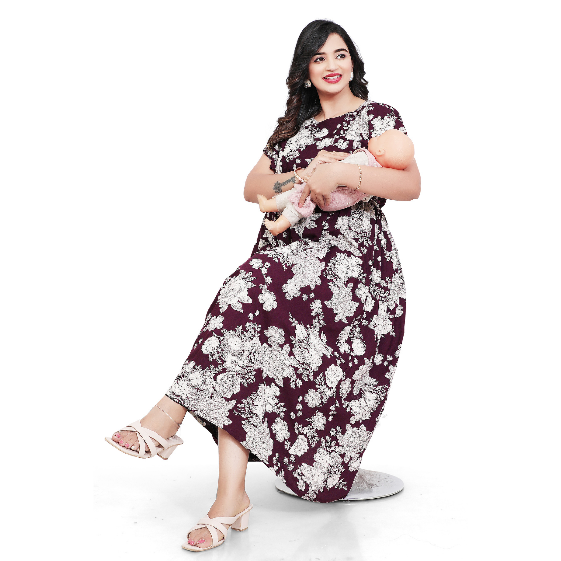 D2D Fashion Maternity & Feeding Dress | Floral Nursing Nighty for Women