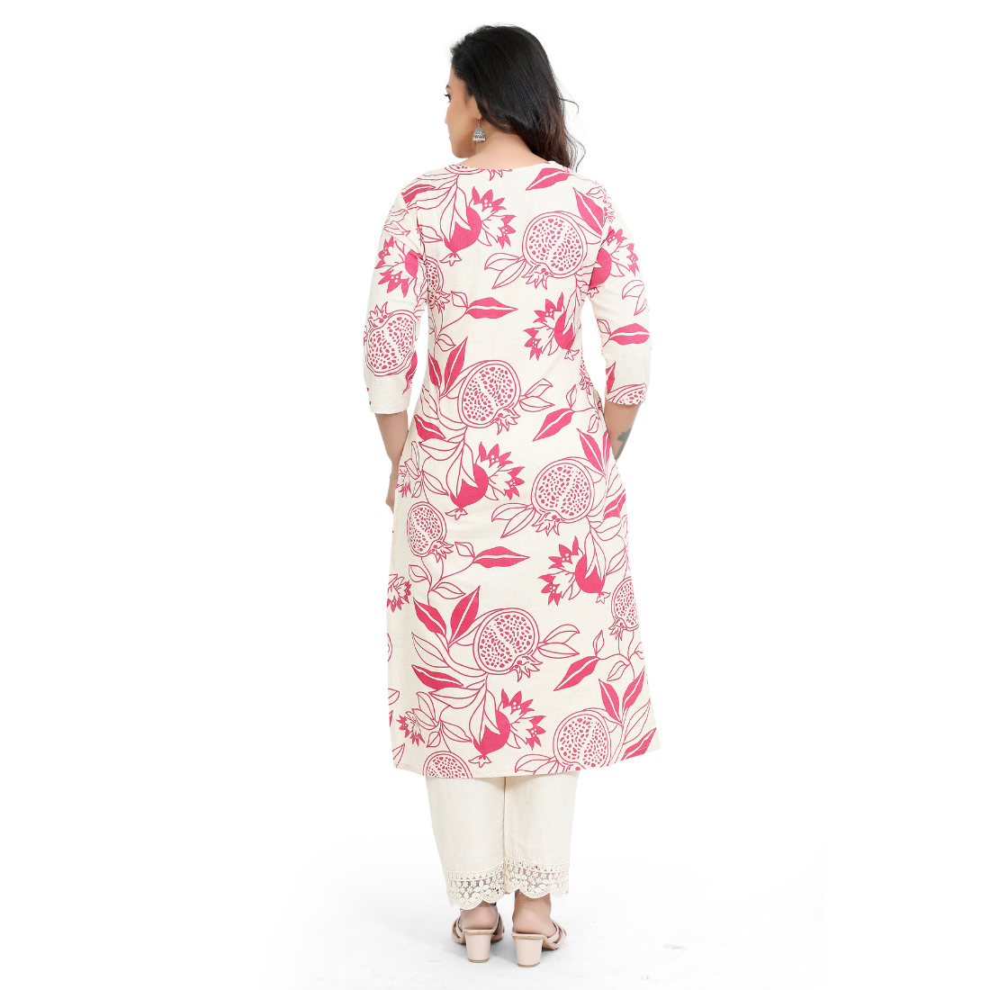D2D Fashion Women's White & Pink Floral Maternity Feeding Kurti | Soft Rayon Nursing Kurta with Concealed Side Zippers | Pregnancy & Breastfeeding Wear