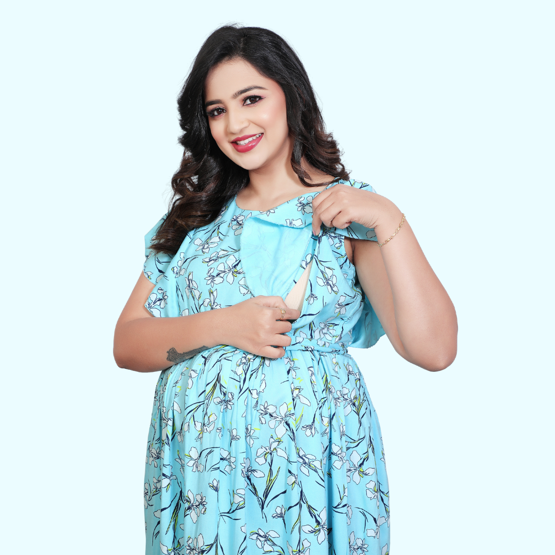 D2D Fashion Maternity & Feeding Dress | Floral Nursing Nighty for Women