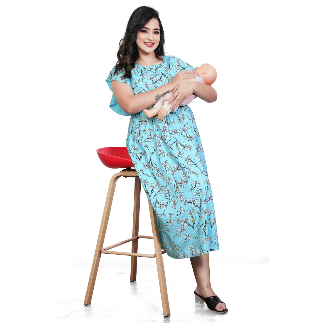 D2D Fashion Maternity & Feeding Dress | Floral Nursing Nighty for Women
