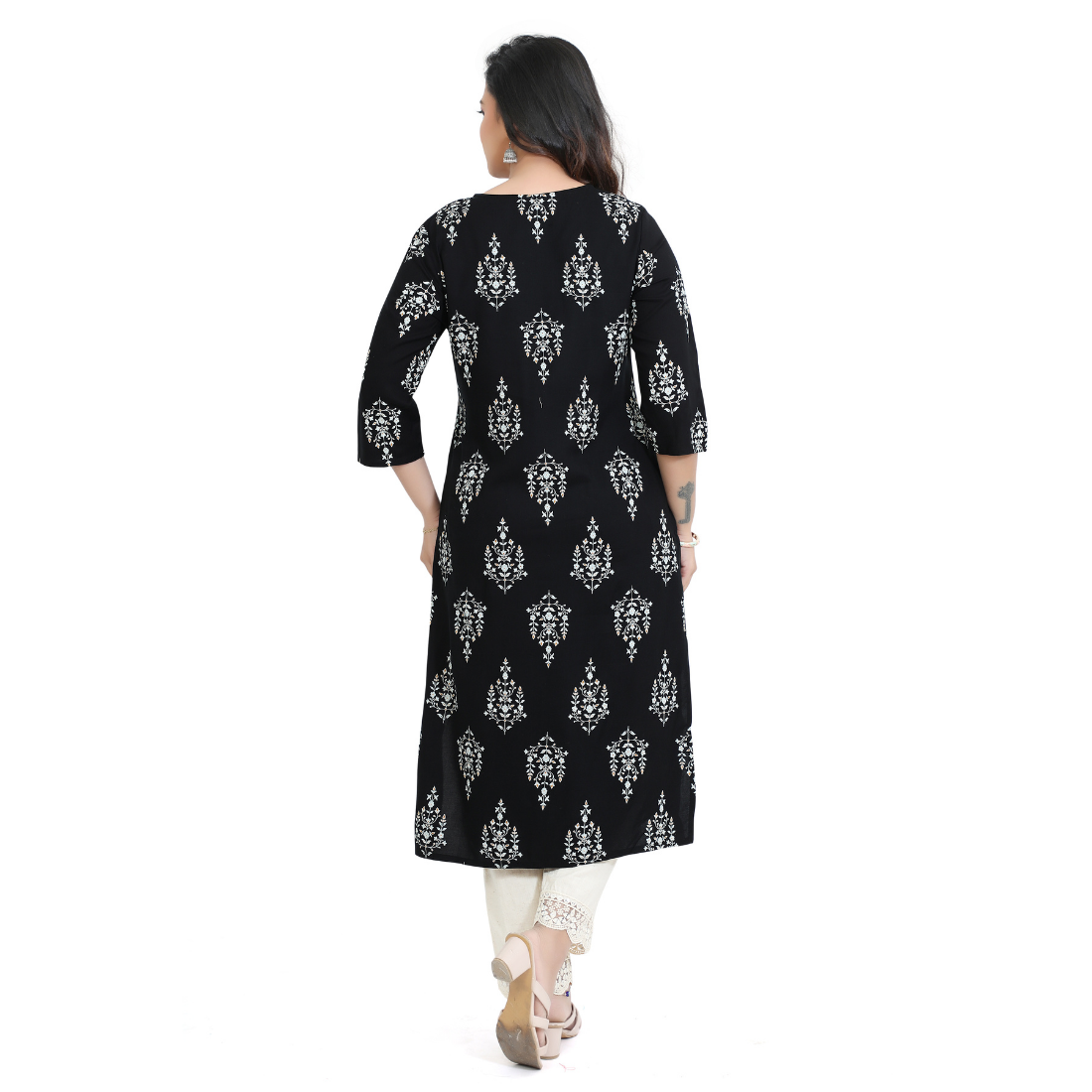 D2D Fashion Women's Black Floral Maternity Feeding Kurti | Soft Rayon Nursing Kurta with Concealed Side Zippers | Pregnancy & Breastfeeding Wear