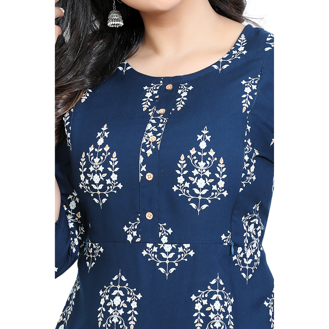 D2D Fashion Women's Navy Blue Floral Maternity Feeding Kurti | Soft Rayon Nursing Kurta with Concealed Side Zippers | Pregnancy & Breastfeeding Wear