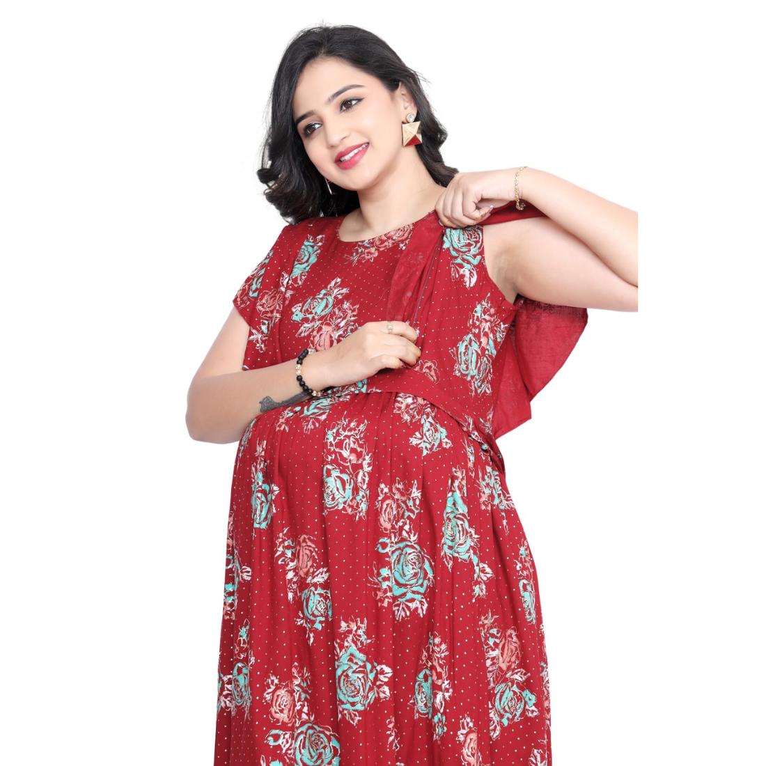 D2D Fashion Maternity & Feeding Dress | Floral Nursing Nighty for Women
