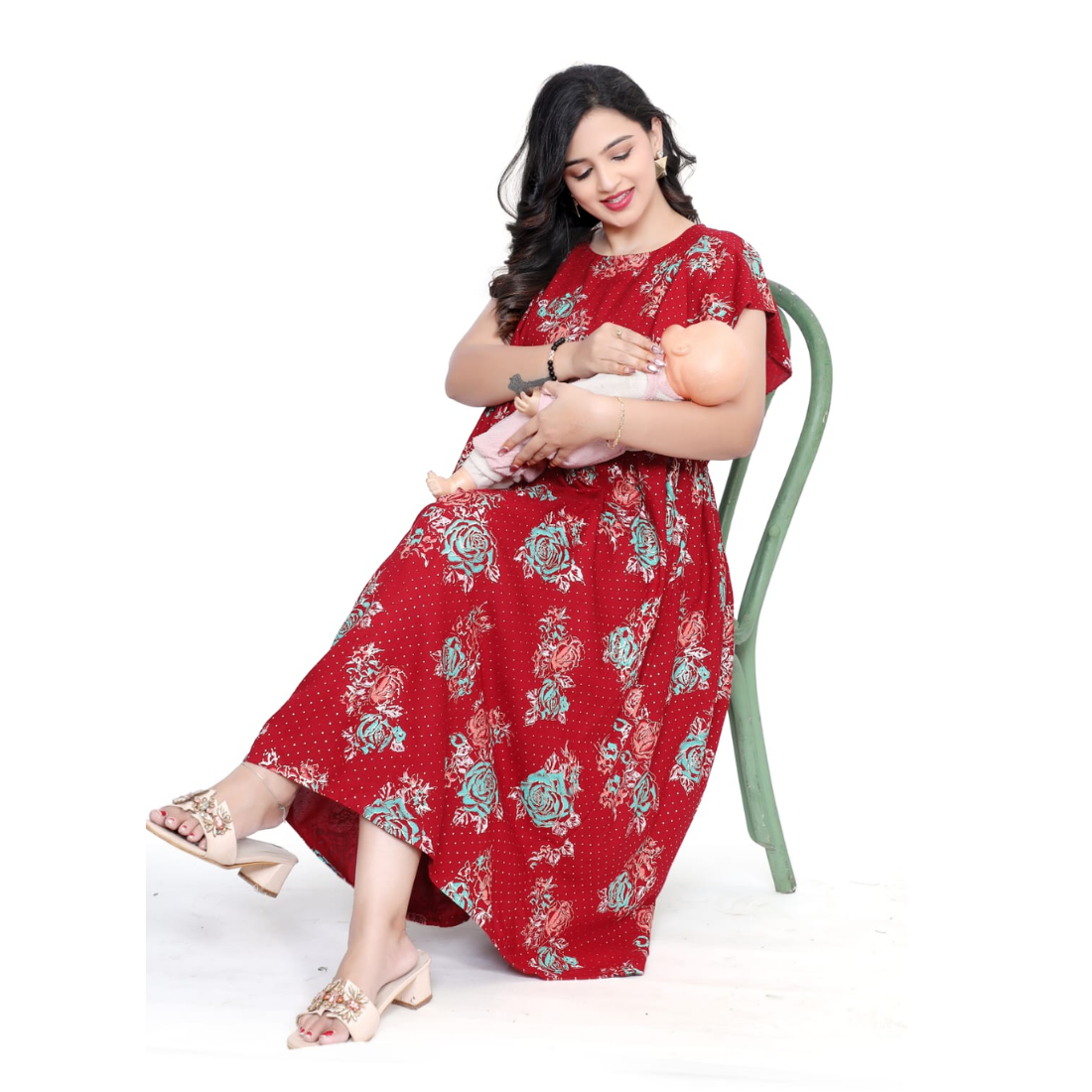 D2D Fashion Maternity & Feeding Dress | Floral Nursing Nighty for Women
