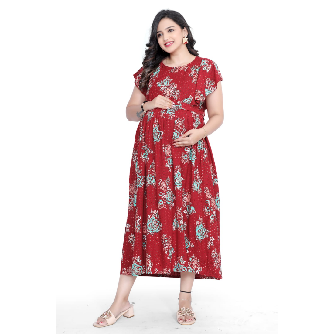 D2D Fashion Maternity & Feeding Dress | Floral Nursing Nighty for Women