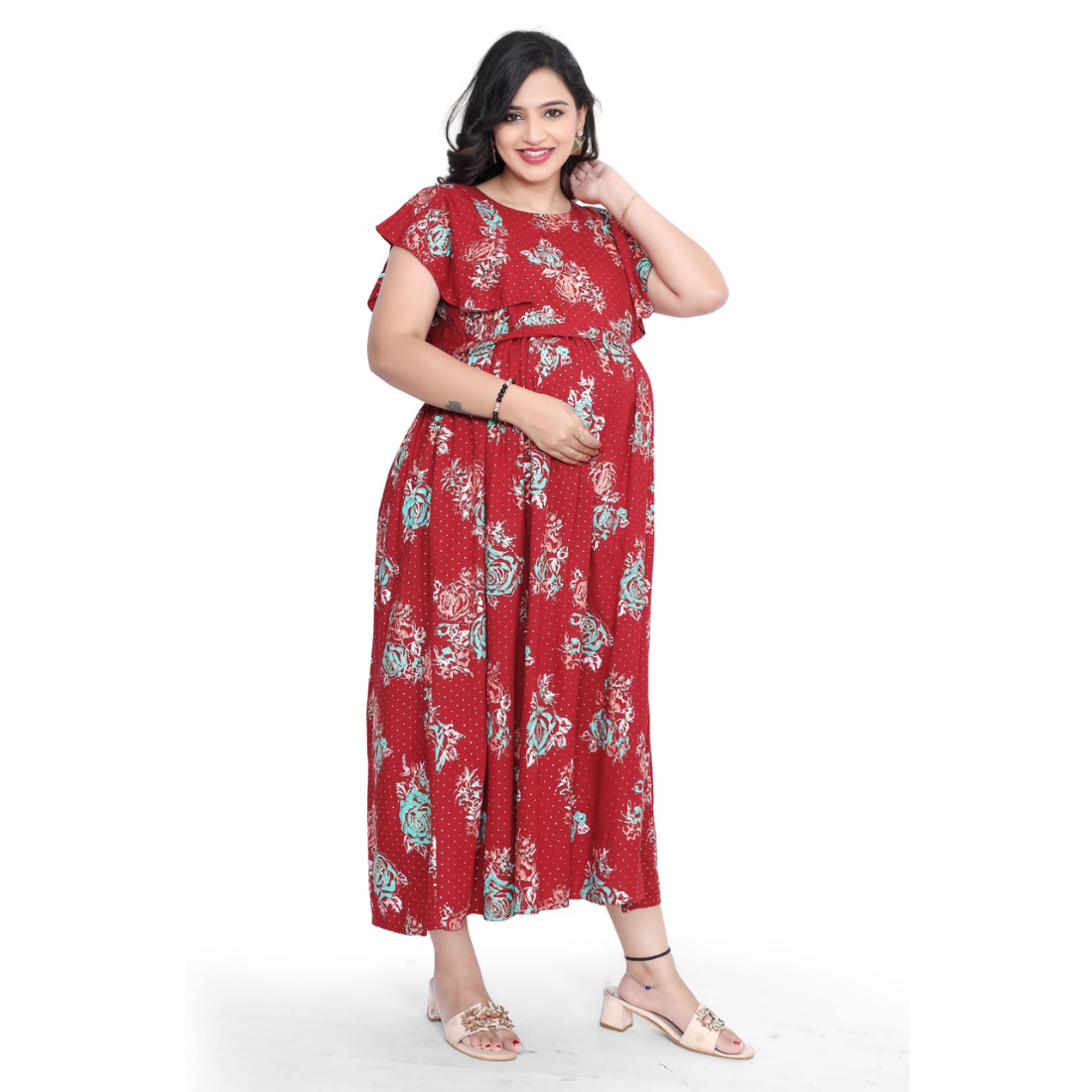D2D Fashion Maternity & Feeding Dress | Floral Nursing Nighty for Women