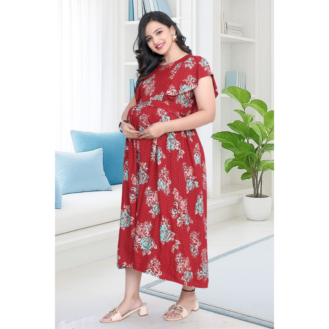 D2D Fashion Maternity & Feeding Dress | Floral Nursing Nighty for Women