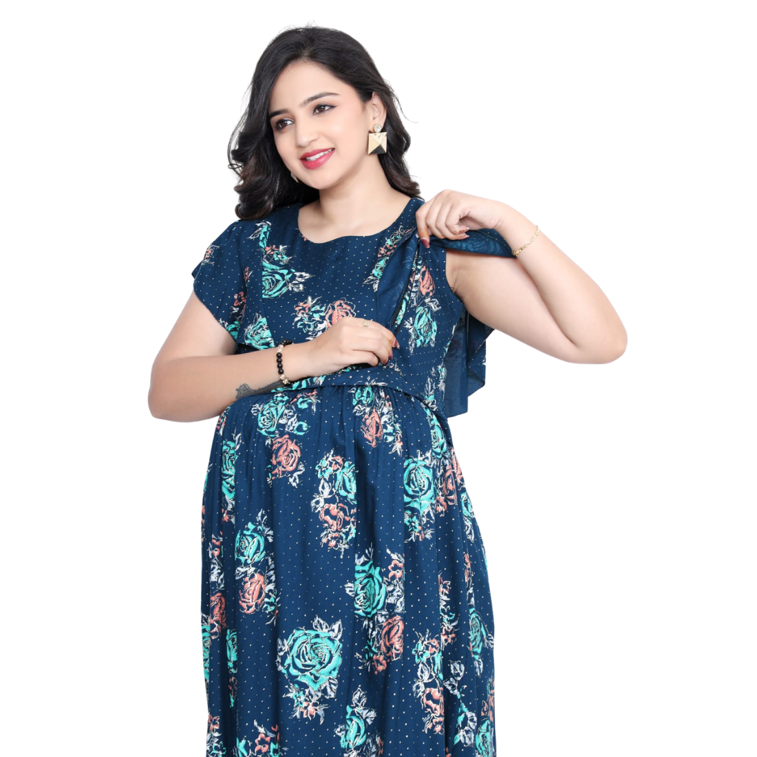 D2D Fashion Maternity & Feeding Dress | Floral Nursing Nighty for Women