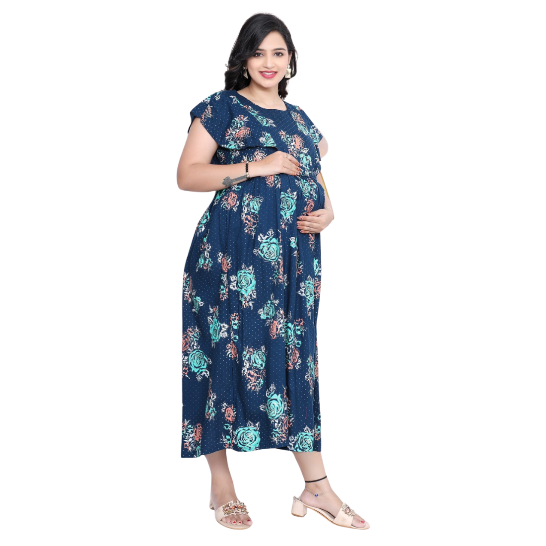 D2D Fashion Maternity & Feeding Dress | Floral Nursing Nighty for Women