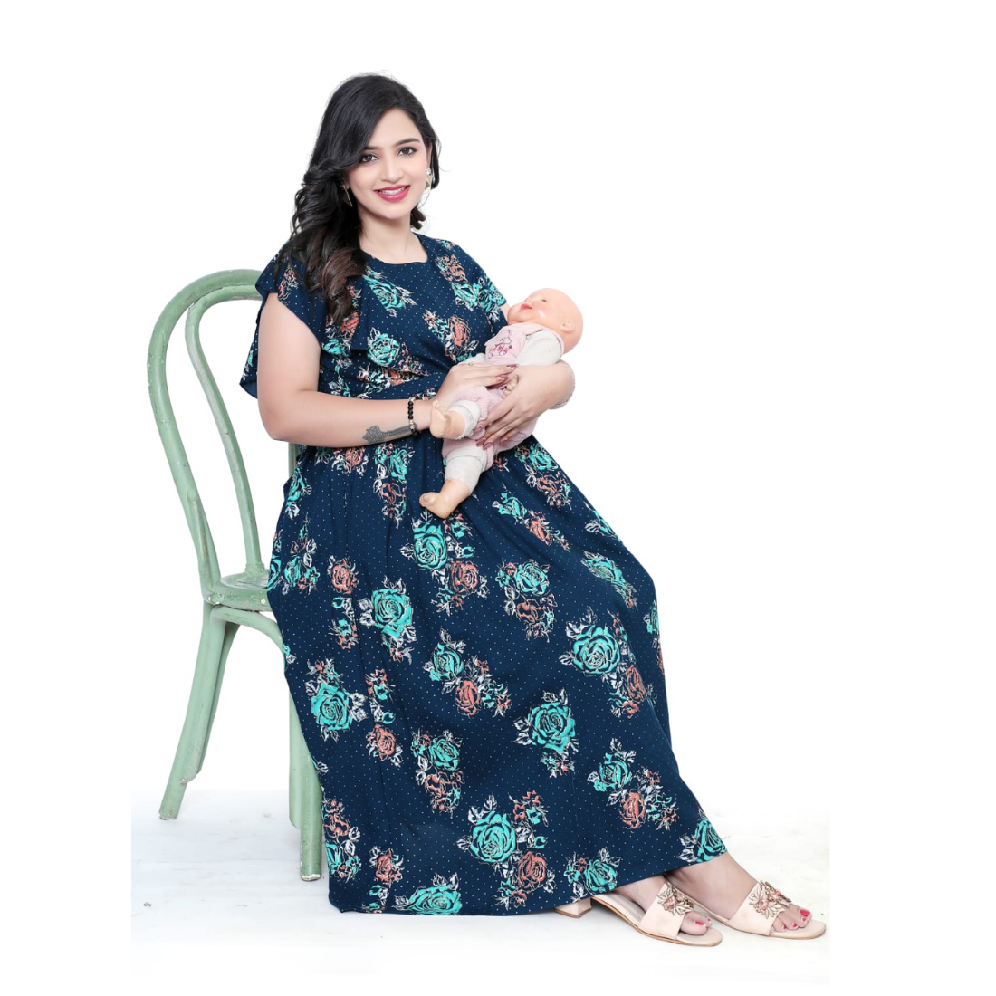 D2D Fashion Maternity & Feeding Dress | Floral Nursing Nighty for Women