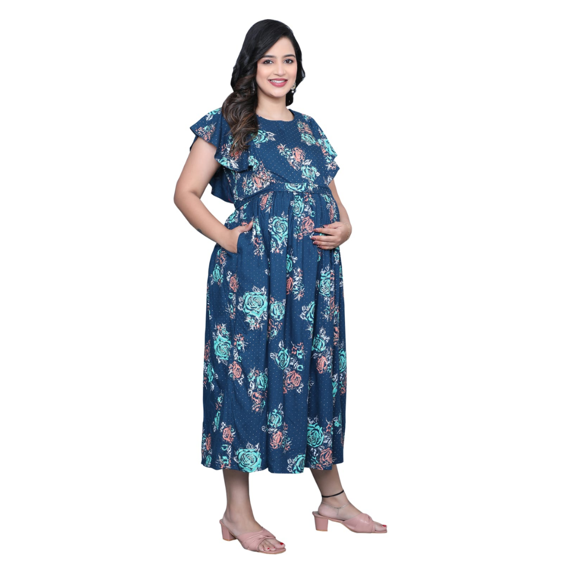D2D Fashion Maternity & Feeding Dress | Floral Nursing Nighty for Women