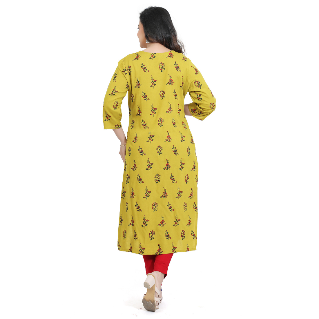 D2D Fashion Women's Mustard Yellow Floral Maternity Feeding Kurti | Soft Rayon Nursing Kurta with Concealed Side Zippers | Pregnancy & Breastfeeding Wear