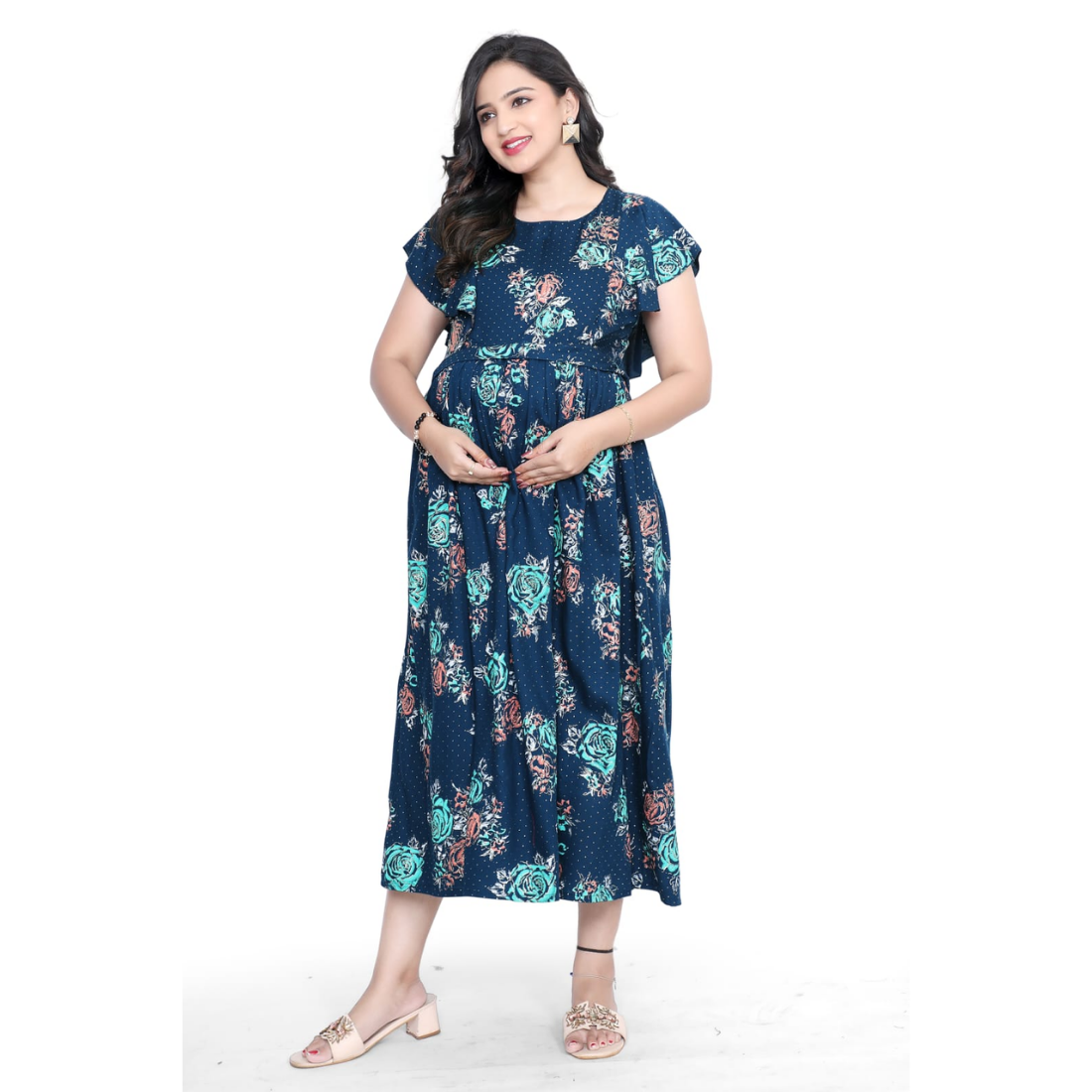 D2D Fashion Maternity & Feeding Dress | Floral Nursing Nighty for Women