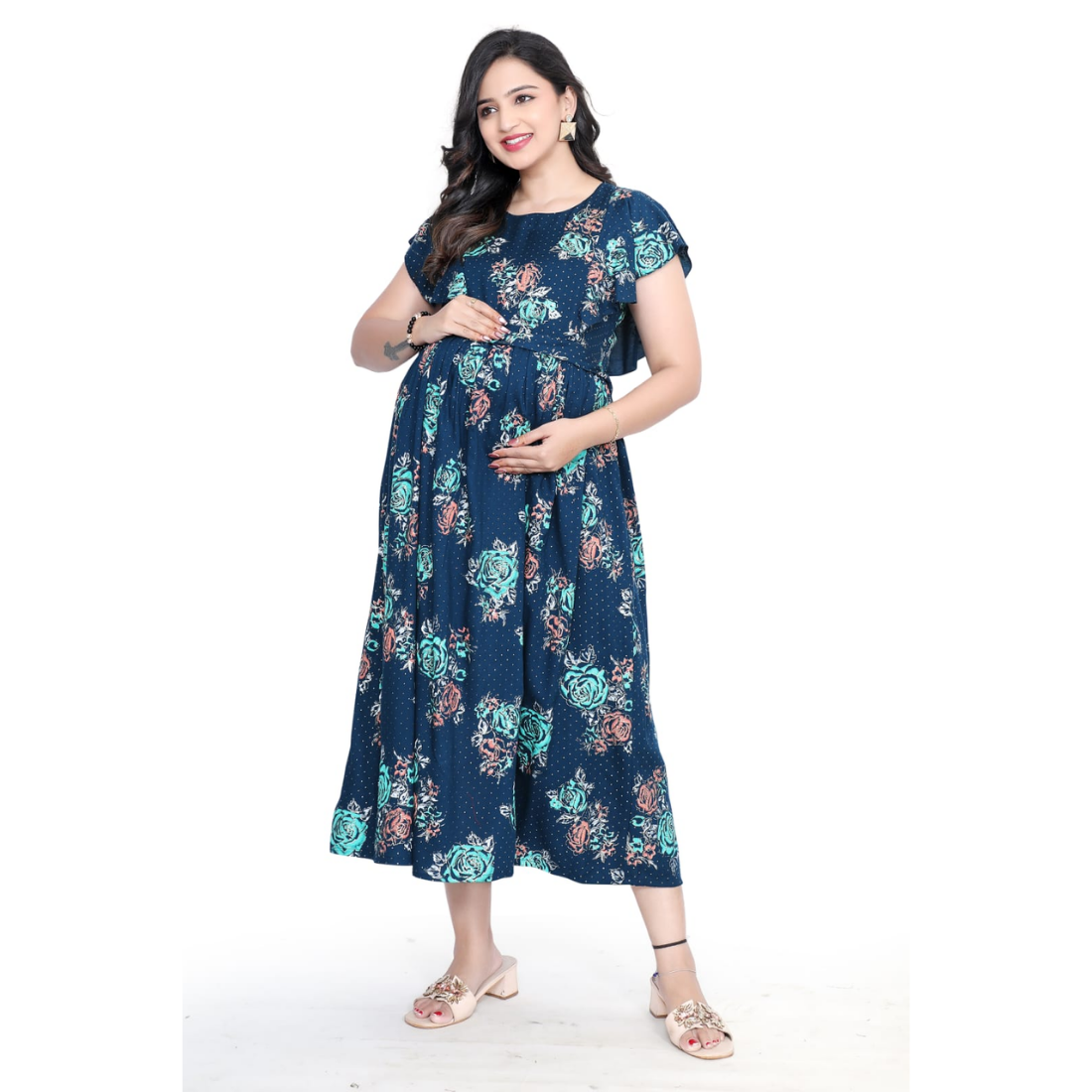 D2D Fashion Maternity & Feeding Dress | Floral Nursing Nighty for Women