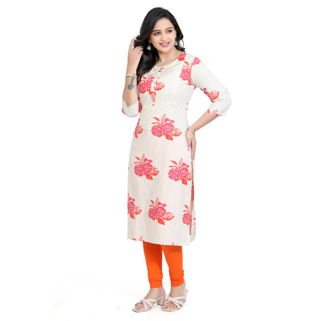 D2D Fashion Women's White Floral Maternity Feeding Kurti | Soft Rayon Nursing Kurta with Concealed Side Zippers | Pregnancy & Breastfeeding Wear