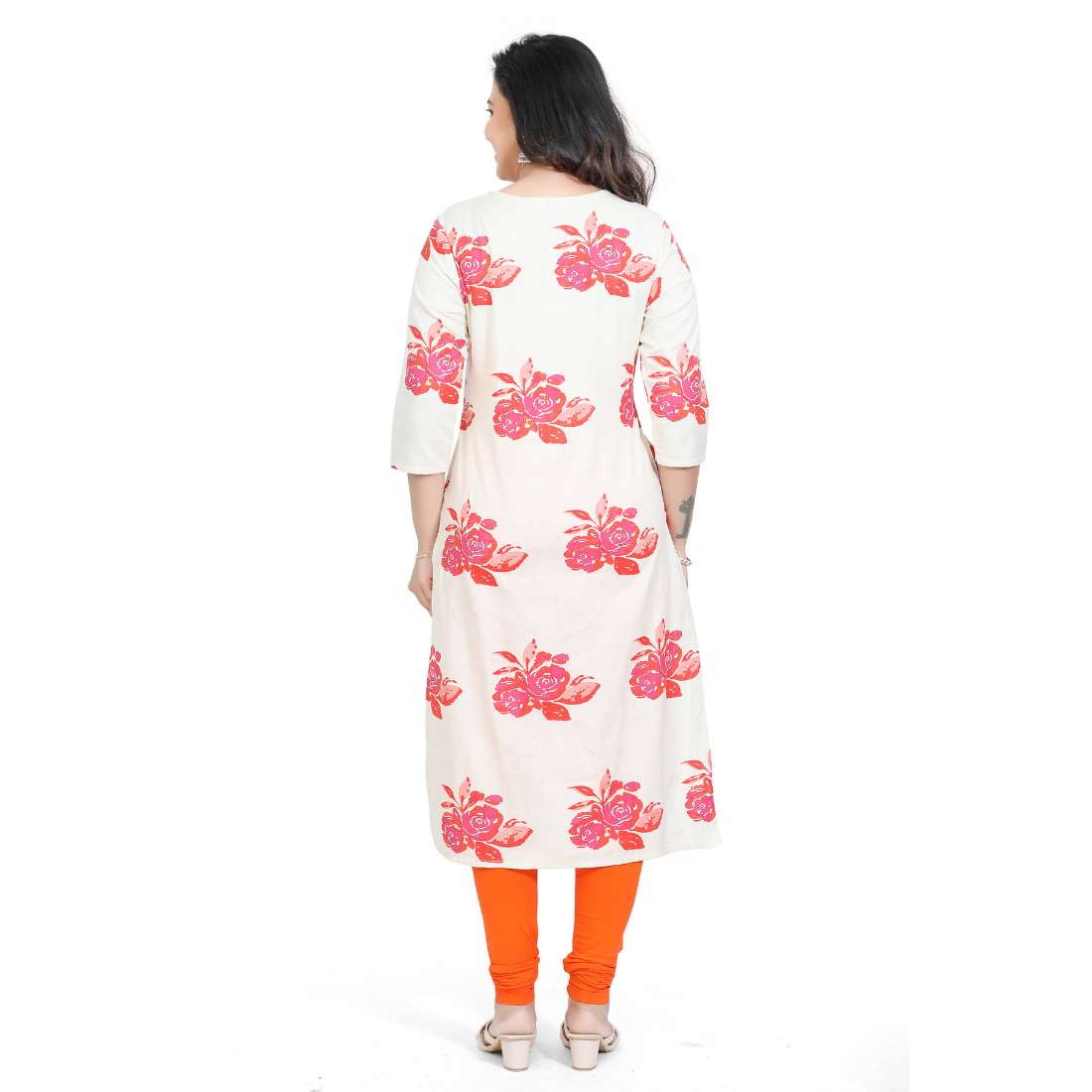D2D Fashion Women's White Floral Maternity Feeding Kurti | Soft Rayon Nursing Kurta with Concealed Side Zippers | Pregnancy & Breastfeeding Wear