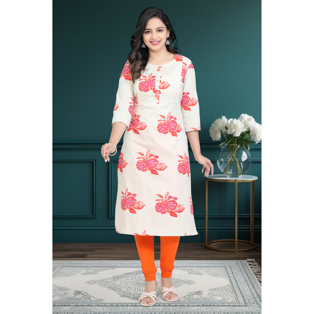 D2D Fashion Women's White Floral Maternity Feeding Kurti | Soft Rayon Nursing Kurta with Concealed Side Zippers | Pregnancy & Breastfeeding Wear