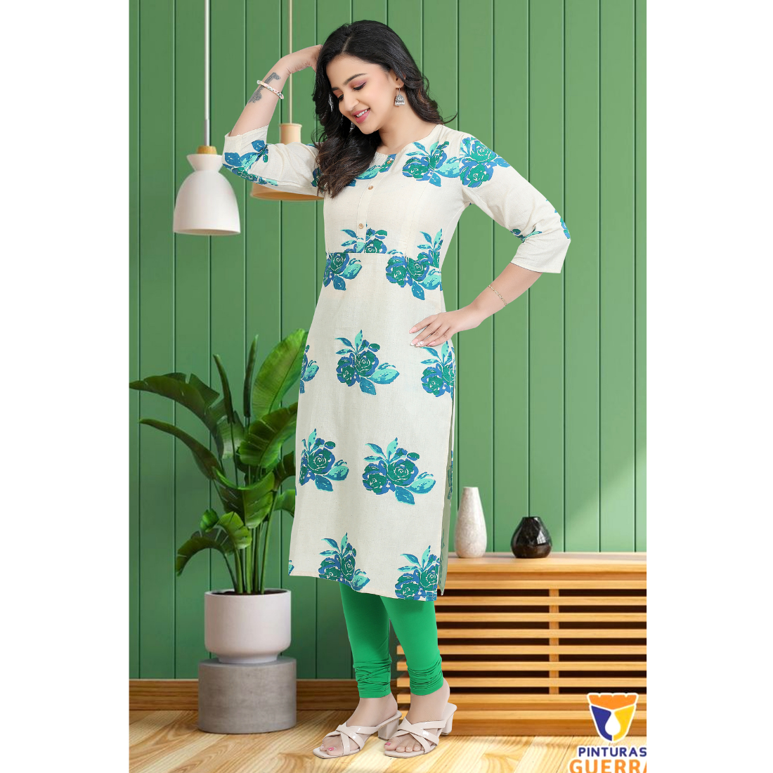 D2D Fashion Women's White & Teal Floral Maternity Feeding Kurti | Soft Rayon Nursing Kurta with Concealed Side Zippers | Pregnancy & Breastfeeding Wear