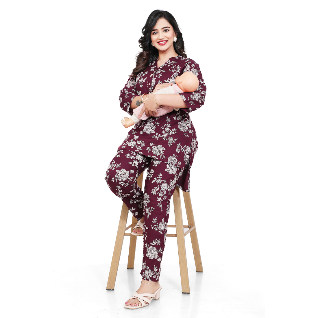 D2D Fashion Maternity & Nursing Co-Ord Set | Floral Feeding Kurti Pant Set