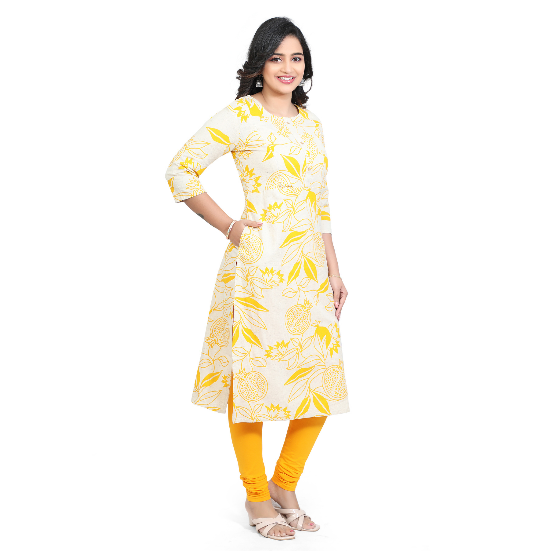 D2D Fashion Women's White & Yellow Floral Maternity Feeding Kurti | Soft Rayon Nursing Kurta with Concealed Side Zippers | Pregnancy & Breastfeeding Wear