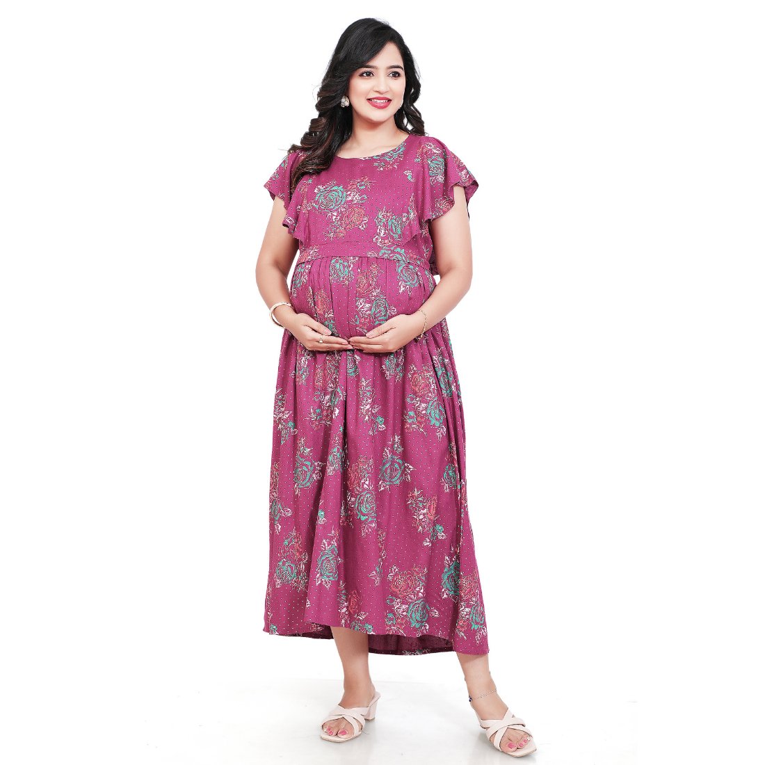 D2D Fashion Maternity & Feeding Dress | Floral Nursing Nighty for Women
