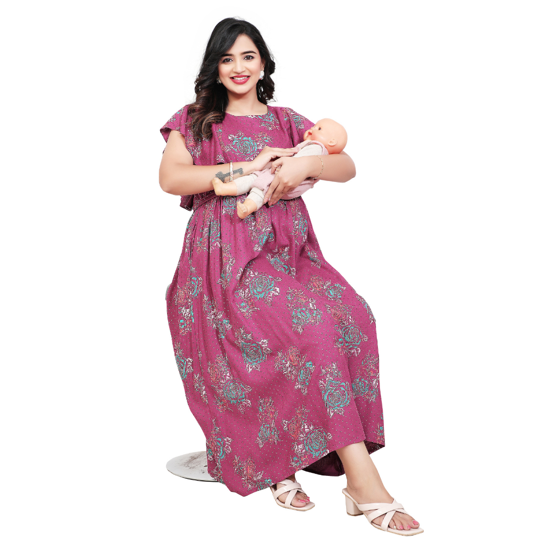 D2D Fashion Maternity & Feeding Dress | Floral Nursing Nighty for Women