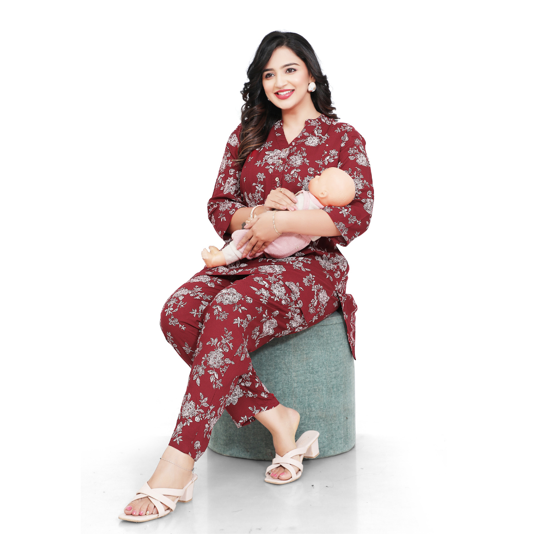D2D Fashion Maternity & Nursing Co-Ord Set | Floral Feeding Kurti Pant Set