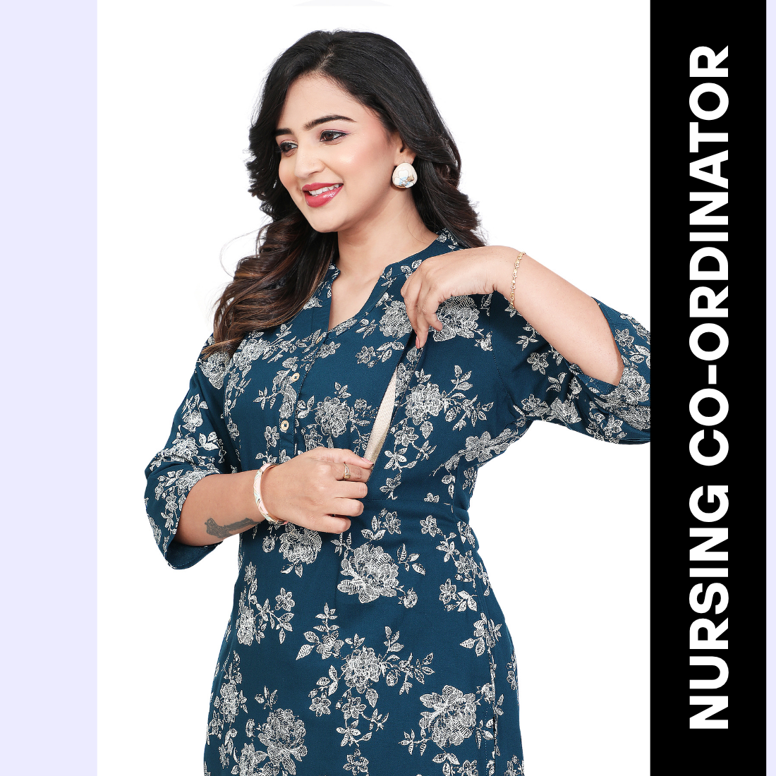 D2D Fashion Maternity & Nursing Co-Ord Set | Floral Feeding Kurti Pant Set