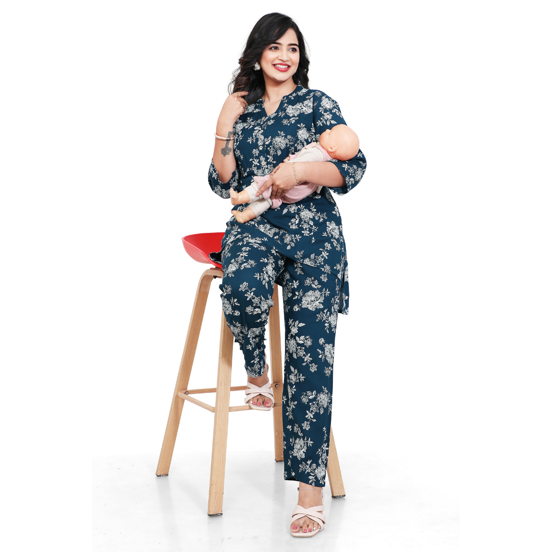 D2D Fashion Maternity & Nursing Co-Ord Set | Floral Feeding Kurti Pant Set