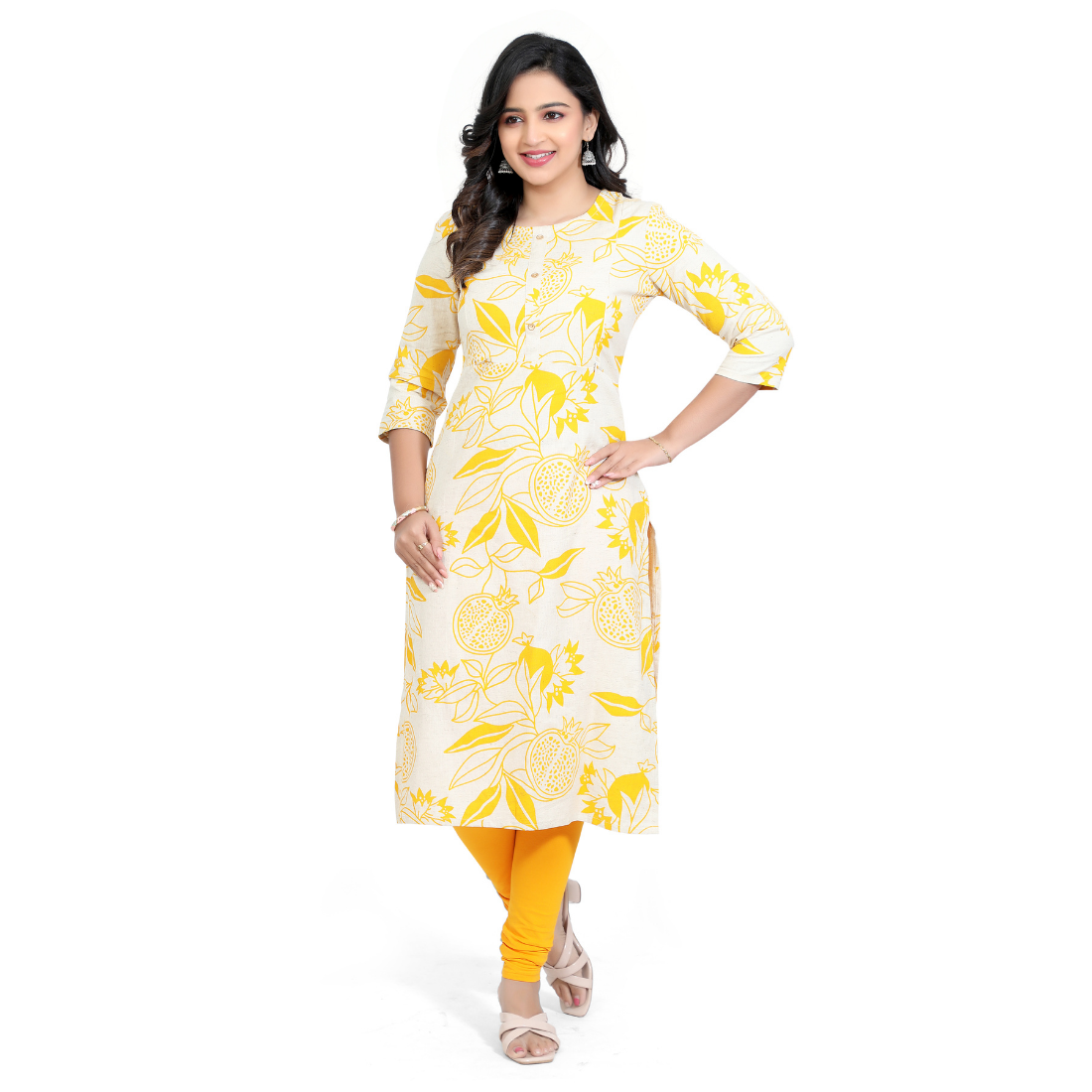 D2D Fashion Women's White & Yellow Floral Maternity Feeding Kurti | Soft Rayon Nursing Kurta with Concealed Side Zippers | Pregnancy & Breastfeeding Wear