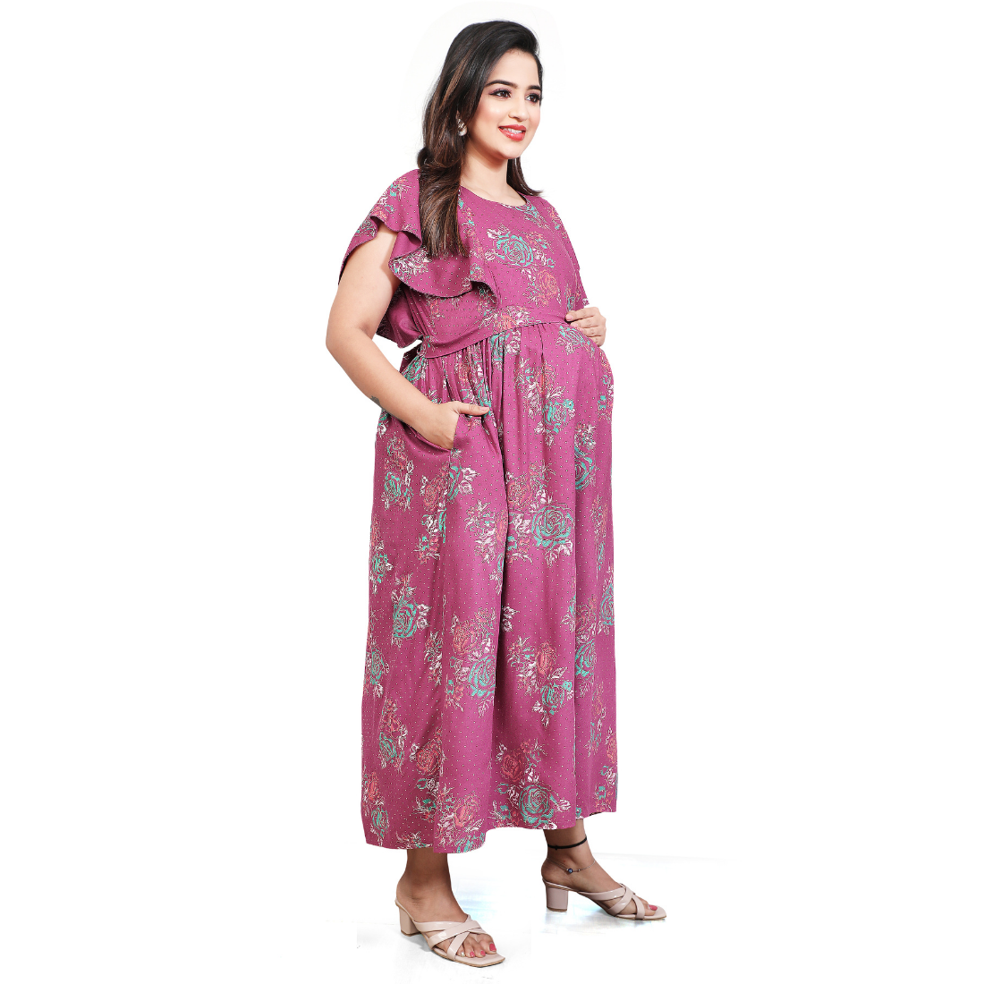 D2D Fashion Maternity & Feeding Dress | Floral Nursing Nighty for Women