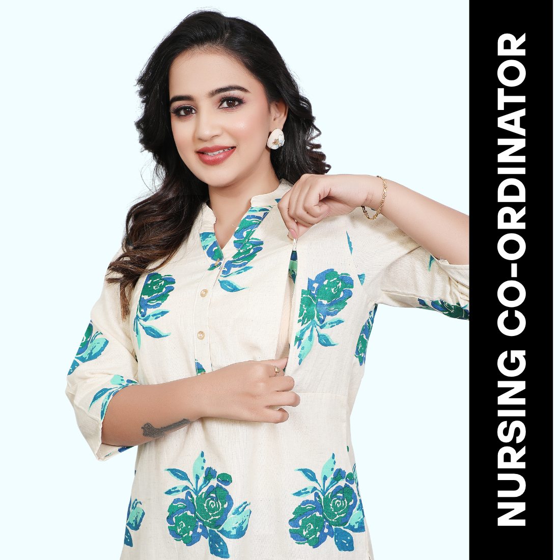 D2D Fashion Maternity & Nursing Co-Ord Set | Floral Feeding Kurti Pant Set