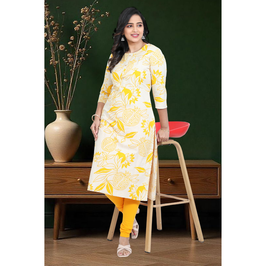 D2D Fashion Women's White & Yellow Floral Maternity Feeding Kurti | Soft Rayon Nursing Kurta with Concealed Side Zippers | Pregnancy & Breastfeeding Wear