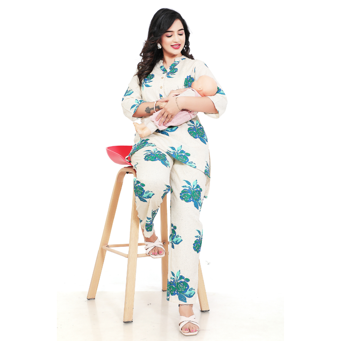 D2D Fashion Maternity & Nursing Co-Ord Set | Floral Feeding Kurti Pant Set