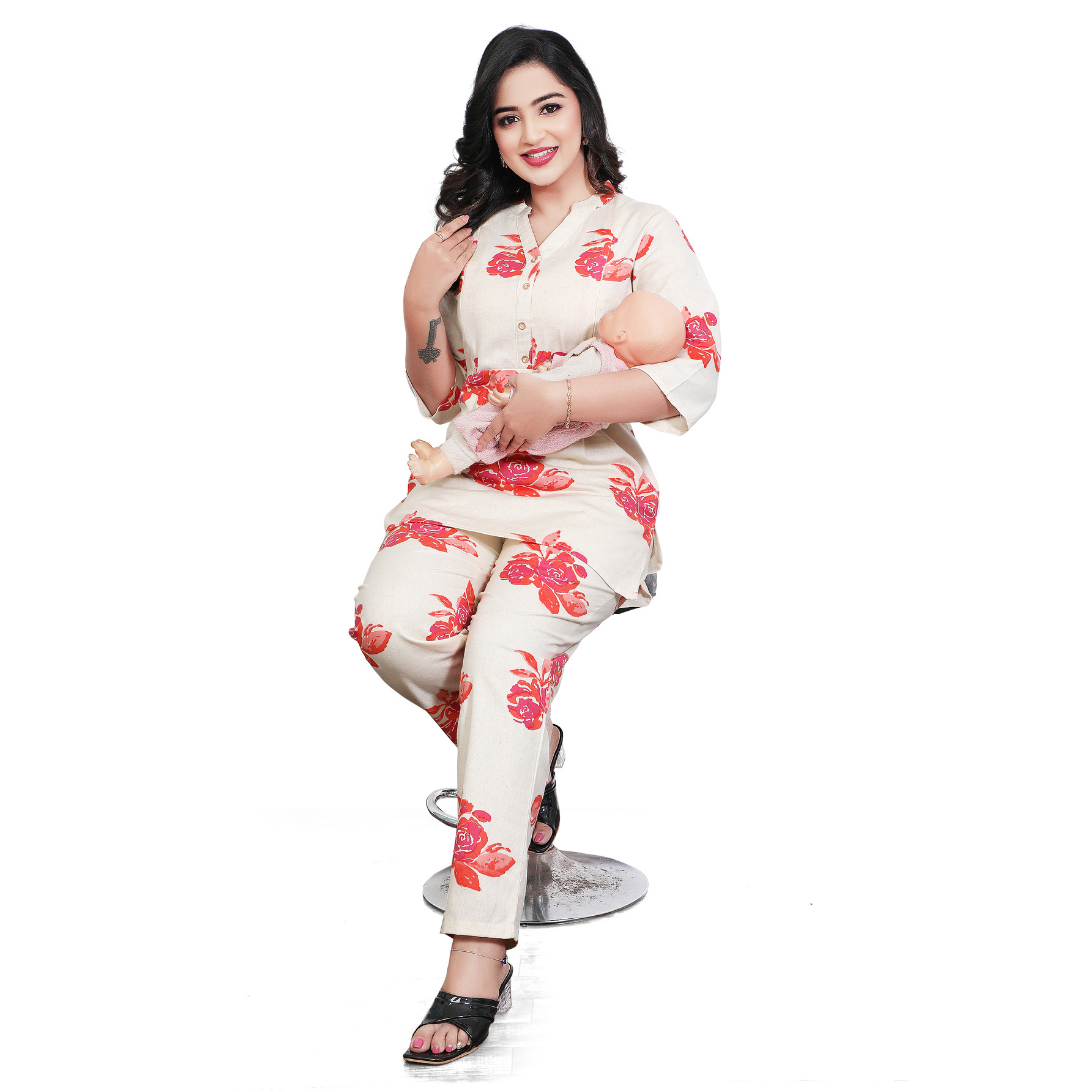 D2D Fashion Maternity & Nursing Co-Ord Set | Floral Feeding Kurti Pant Set