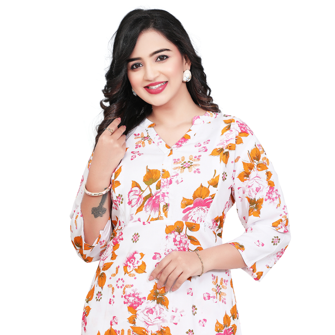 Women's White Pink Floral Printed Maternity Feeding Co-Ord Set | Concealed Zip Nursing Kurta & Straight Pant Set | Comfortable Pregnancy Wear